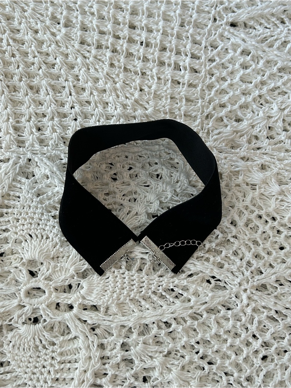 Black Velvet Choker Necklace with Silver Accents
